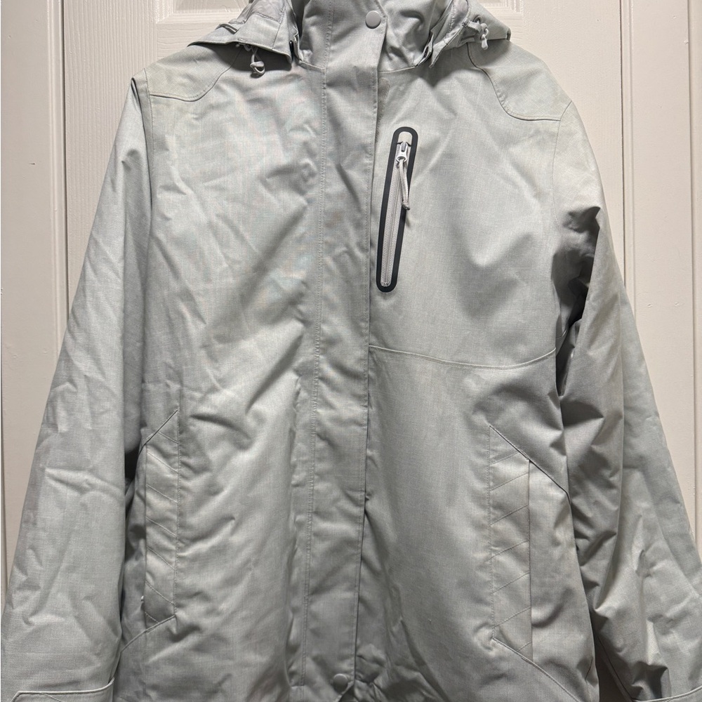 Light Gray Hooded Jacket with Chest Zipper